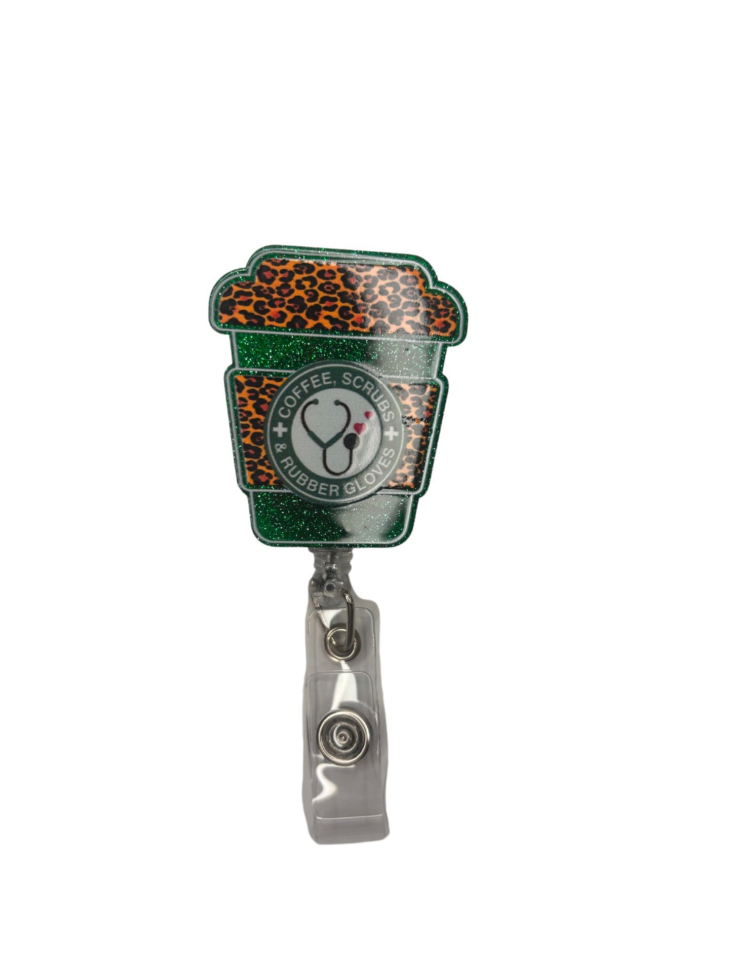 "Coffee, Scrubs, & Rubber Gloves" Badge Reel