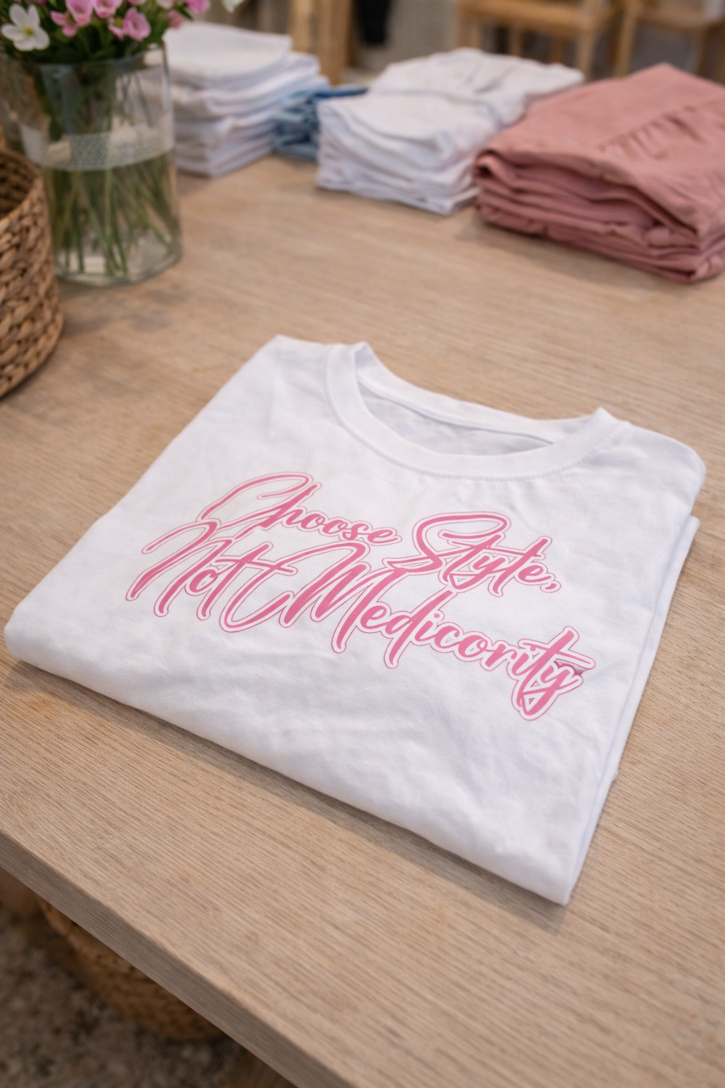 "Choose Style, Not Mediocrity" (White and Pink) Crop Top