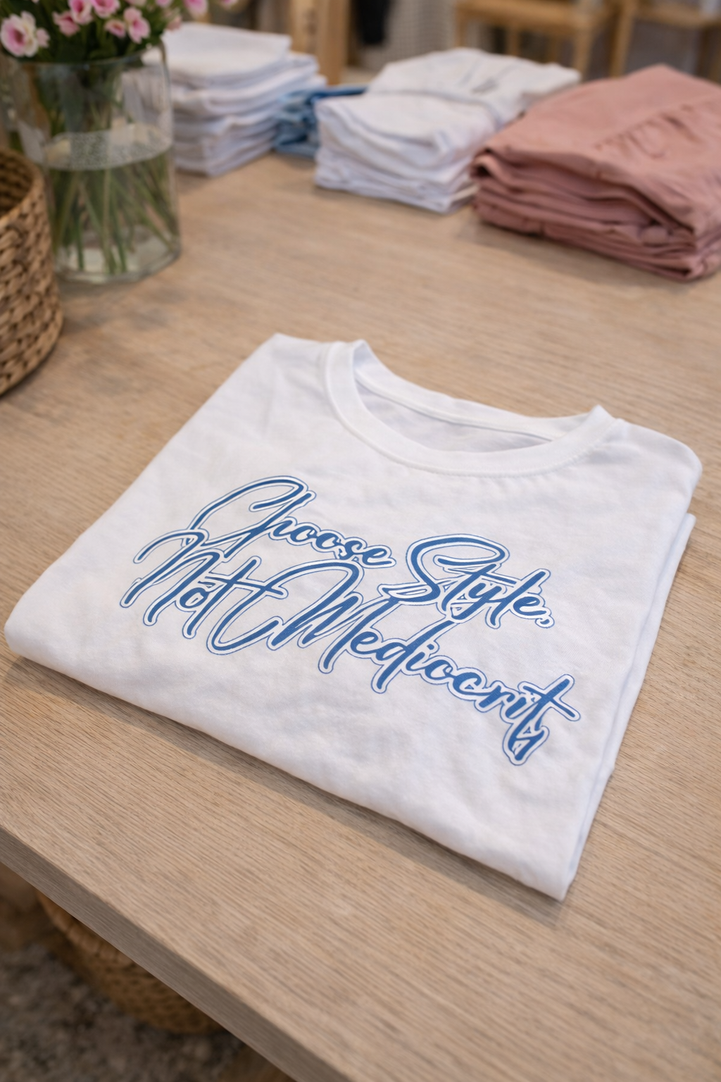 "Choose Style, Not Mediocrity" (White and Blue) Crop Top