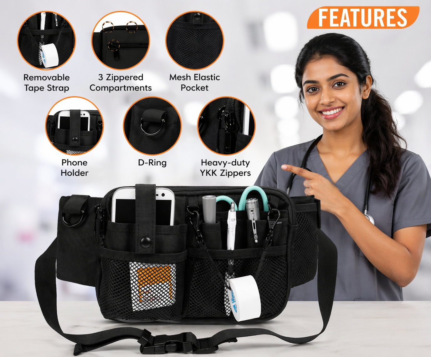 Nurse Utility Waist Bag - Multi-Pocket Medical Organizer Belt