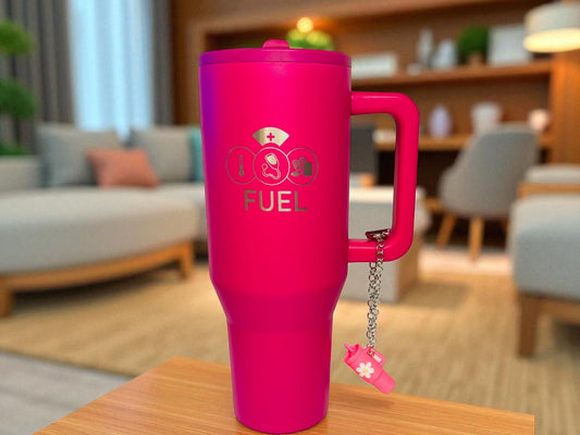 Neon Magenta " FUEL " Spill Proof Tumbler