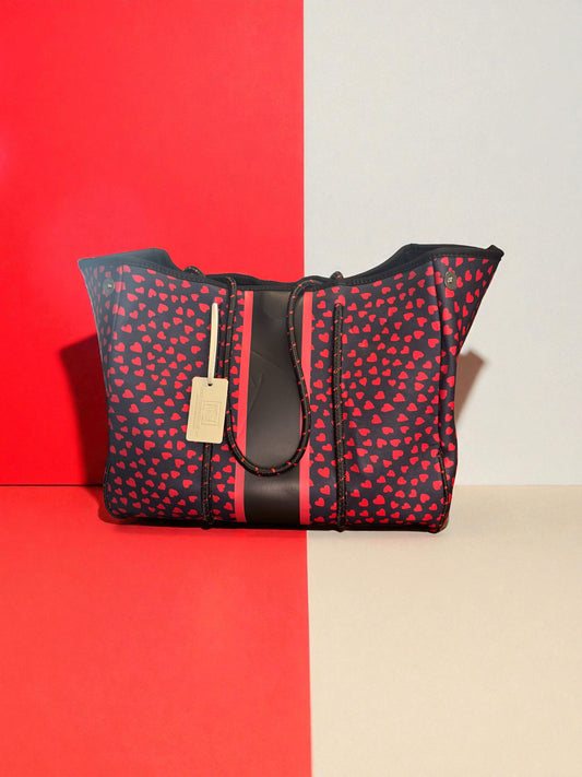Neoprene Tote Bag: Red Hearts Tote