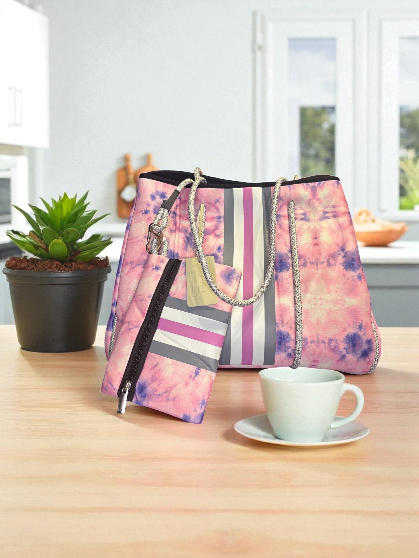 Neoprene Tote Bag: Pink & Purple Tie-Dye