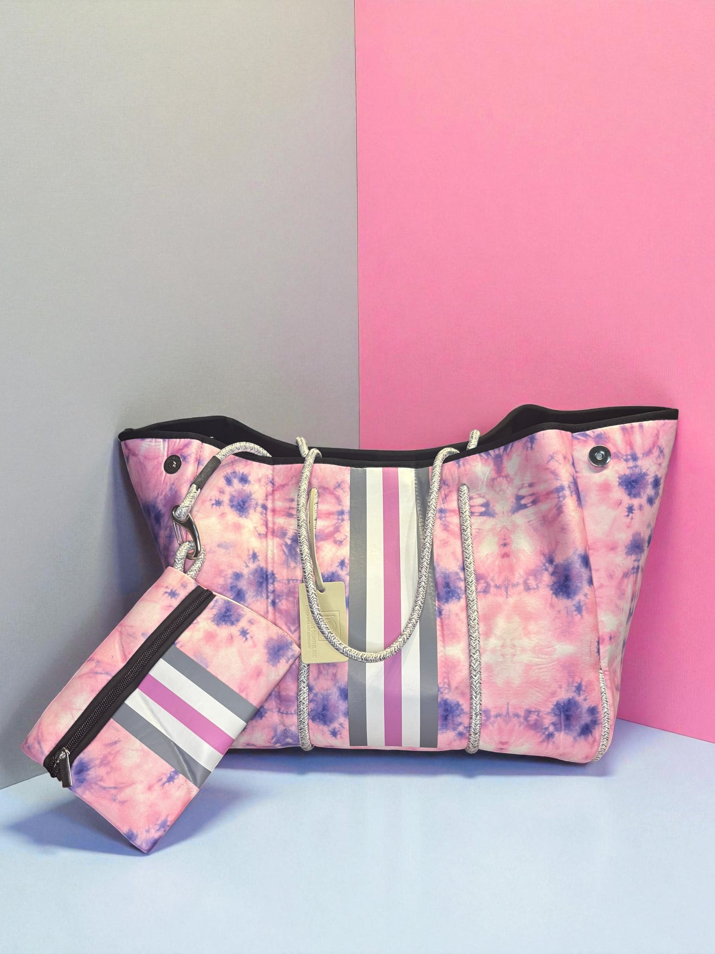Neoprene Tote Bag: Pink & Purple Tie-Dye