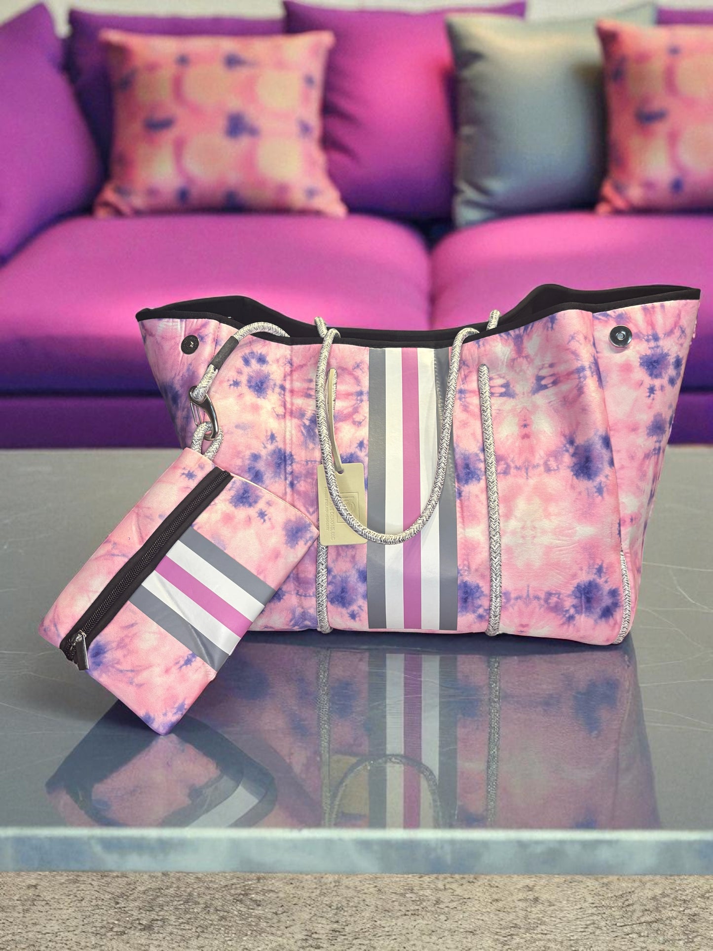 Neoprene Tote Bag: Pink & Purple Tie-Dye