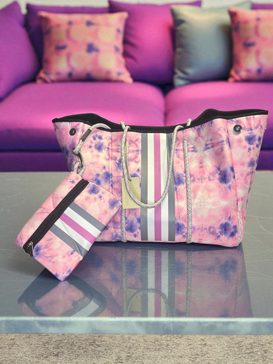Neoprene Tote Bag: Pink & Purple Tie-Dye