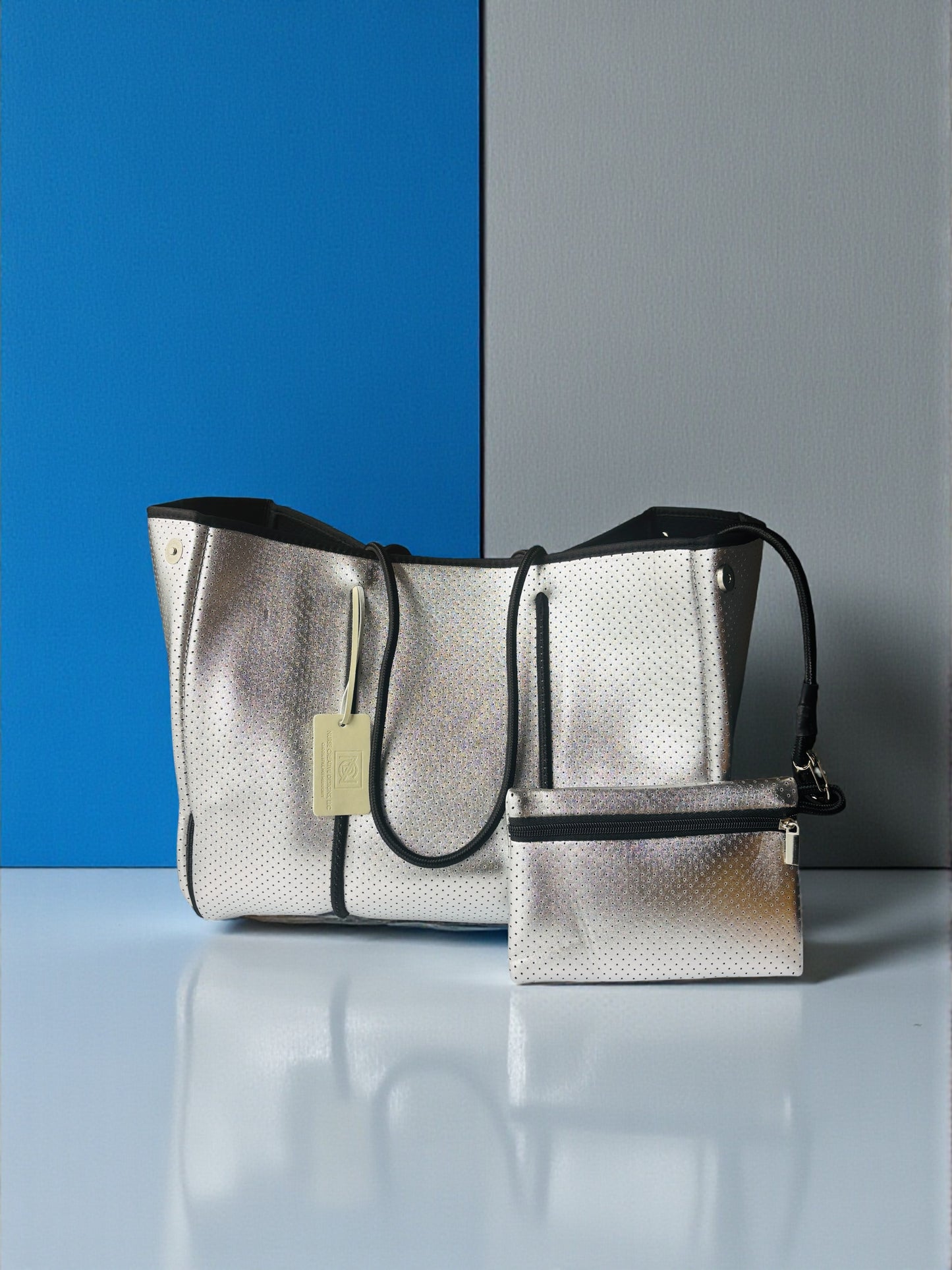 Neoprene Tote Bag: Chrome Silver