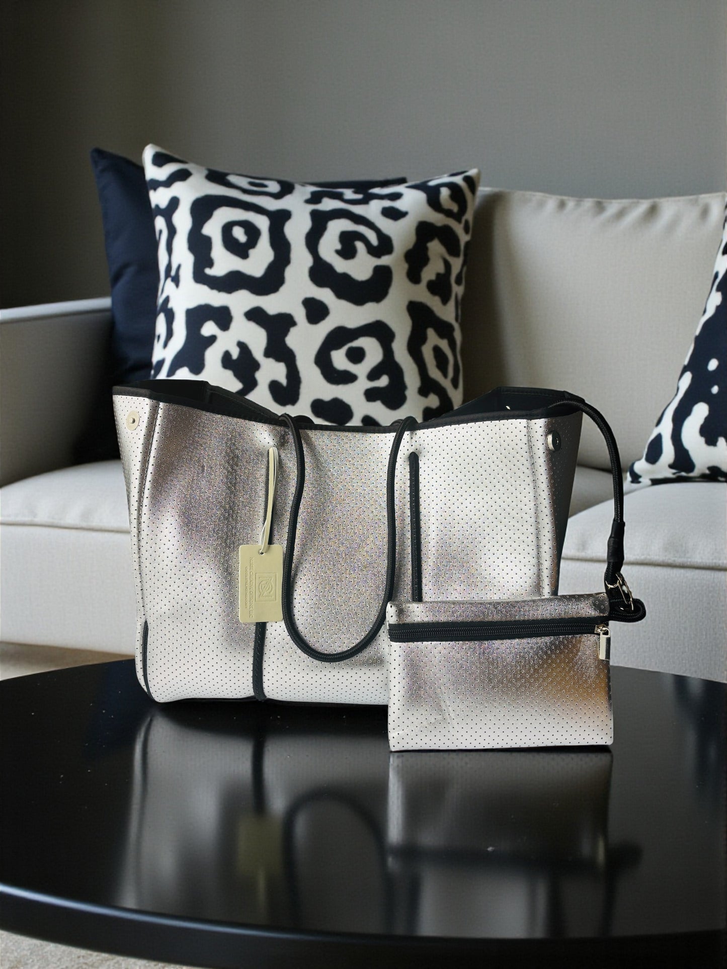 Neoprene Tote Bag: Chrome Silver