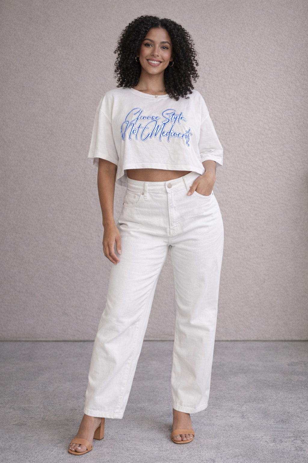 "Choose Style, Not Mediocrity" (White and Blue) Crop Top
