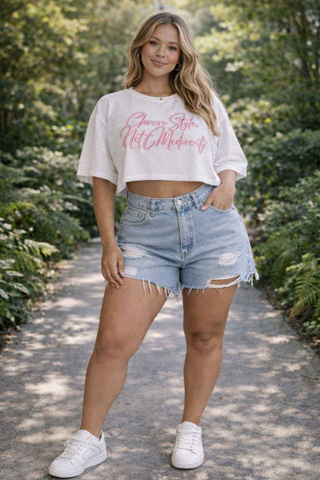 "Choose Style, Not Mediocrity" (White and Pink) Crop Top